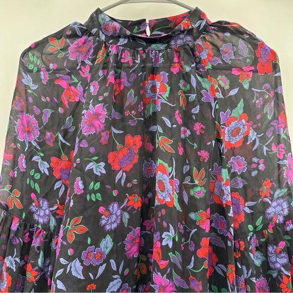 Veronica Beard Cicely Silk Multicolor‎ Floral Print Long Sleeve Blouse Sz 8 - Picture 4 of 9